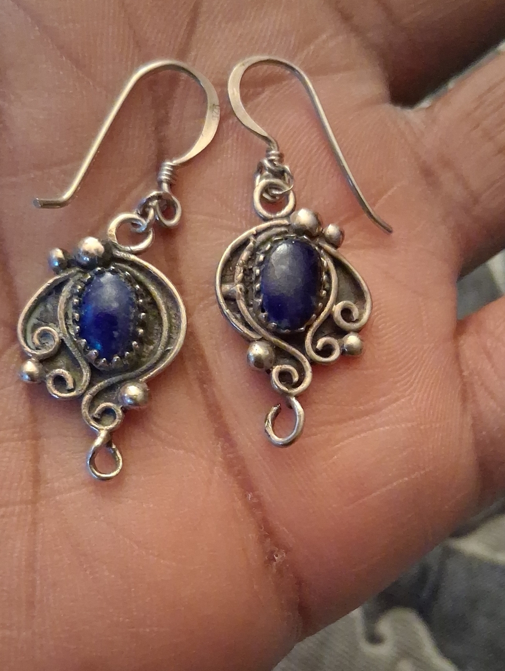 Sterling Silver Blue Stone Filigree Drop Earrings